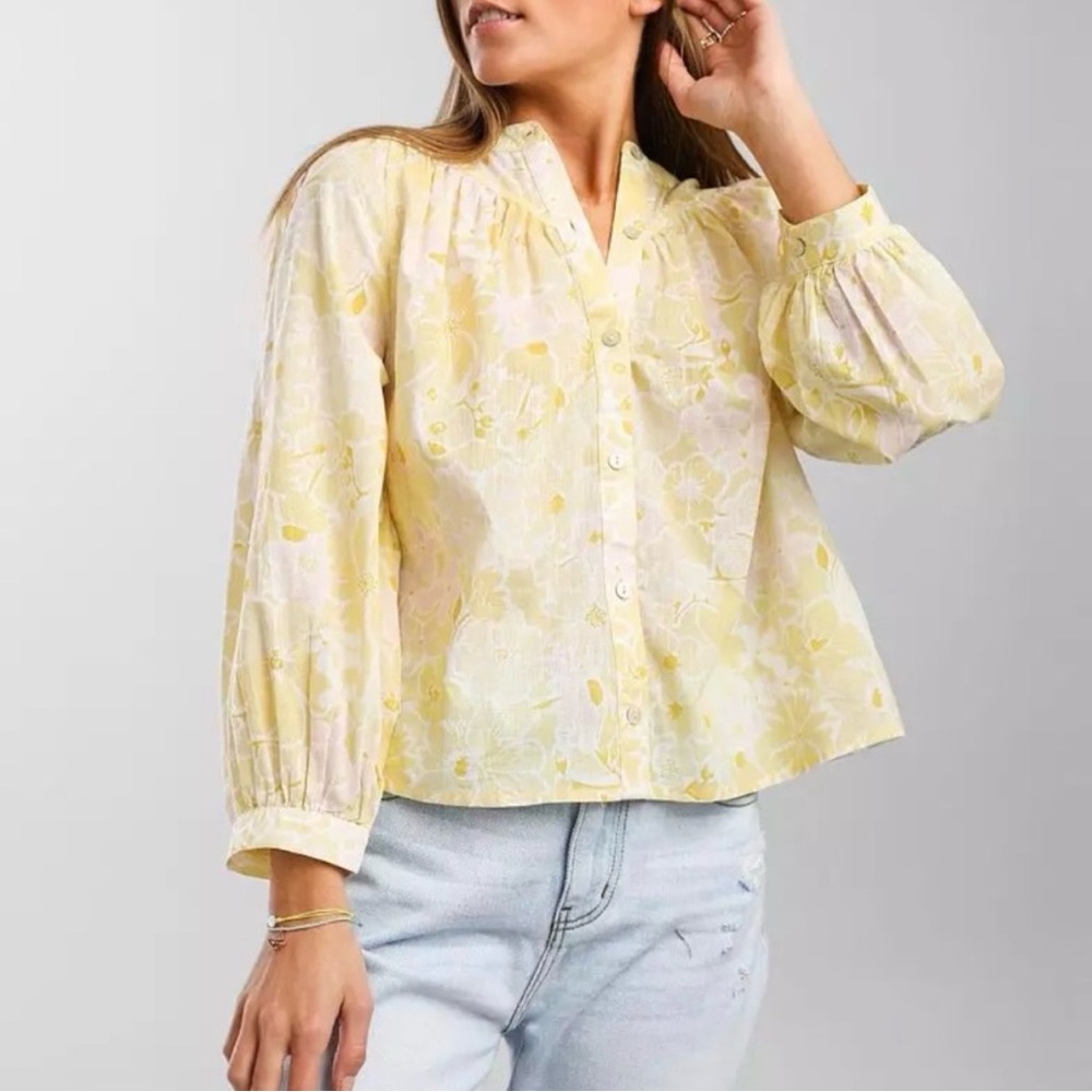 Billabong Dreamy Days Yellow and Pink Floral Blouse